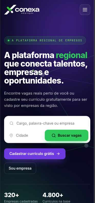 Versão mobile do projeto Conexa Empregos
